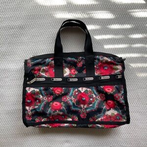 LeSportsac Black and Red Floral Tote